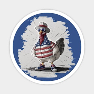 Chicken USA Flag Memoria independence Veteran 4th of July Day Celebration Magnet